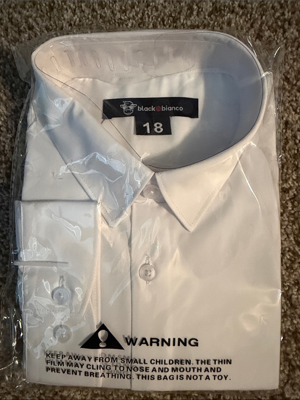 Black & Bianco Boy/Teen White Dress Shirt - Classic Collar size 18